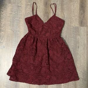 Lace Red Velvet Dress